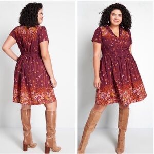 Modcloth Burgundy and Orange Floral Mini Dress